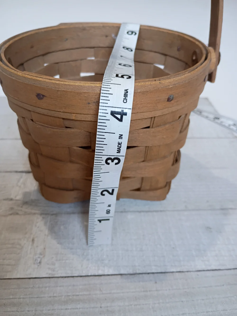 Vintage 1985 Longaberger 5 Inch Measuring Round Basket Swing Handle Signed NSP